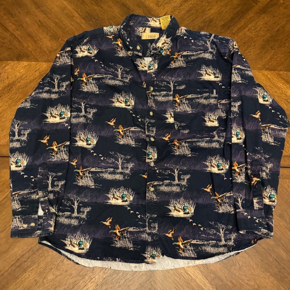 Outdoor Life Field Tested Mens Large Mallard Duck Print Cotton Button Down Shirt